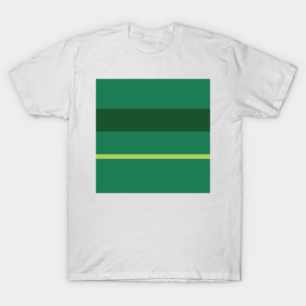 A matchless stew of Salem, Seafoam Blue, Tea Green, Cal Poly Pomona Green and June Bud stripes. T-Shirt by Sociable Stripes